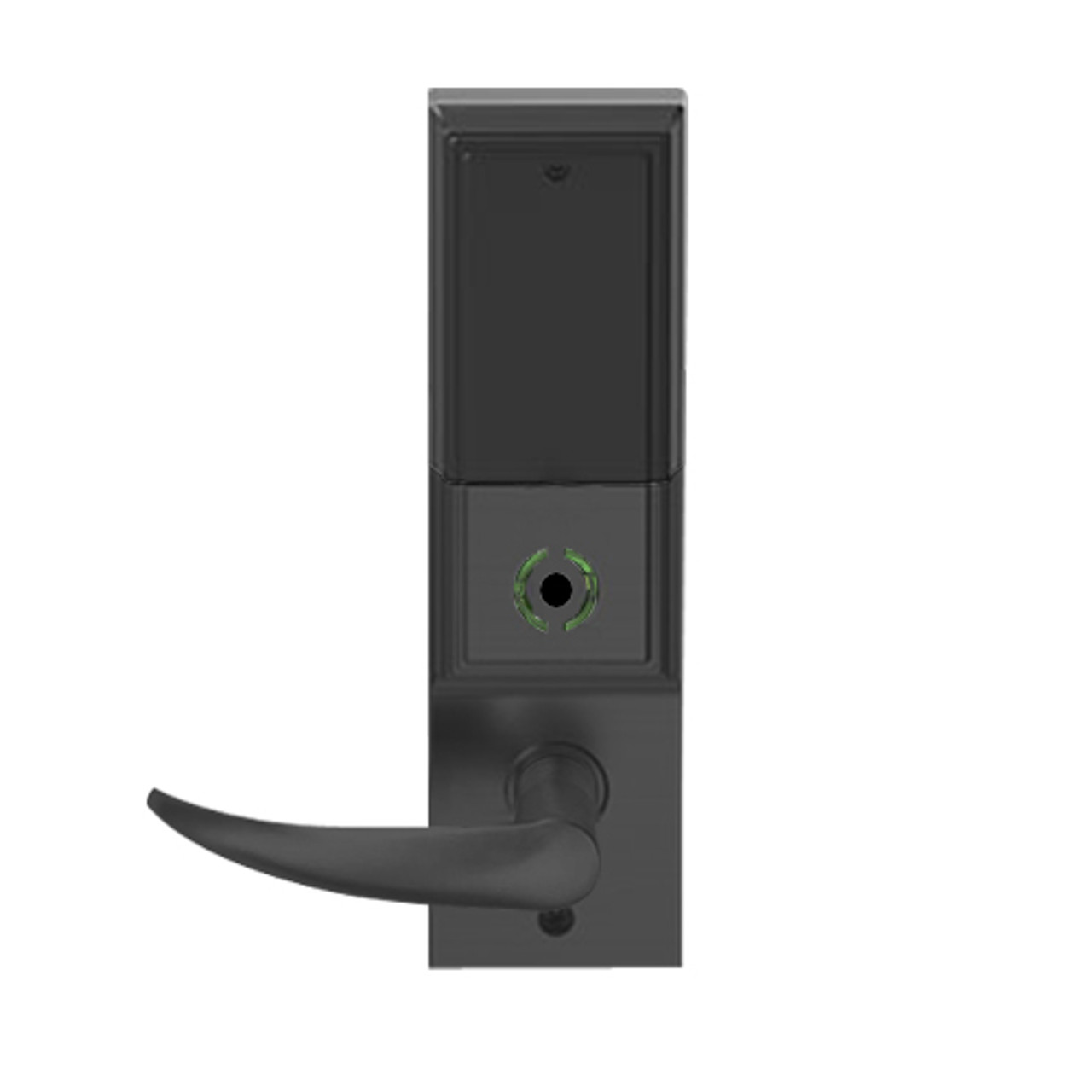 LEMB-ADD-L-OME-622 Schlage Less Mortise Cylinder Privacy/Office Wireless Addison Mortise Lock with Push Button, LED and Omega Lever in Matte Black