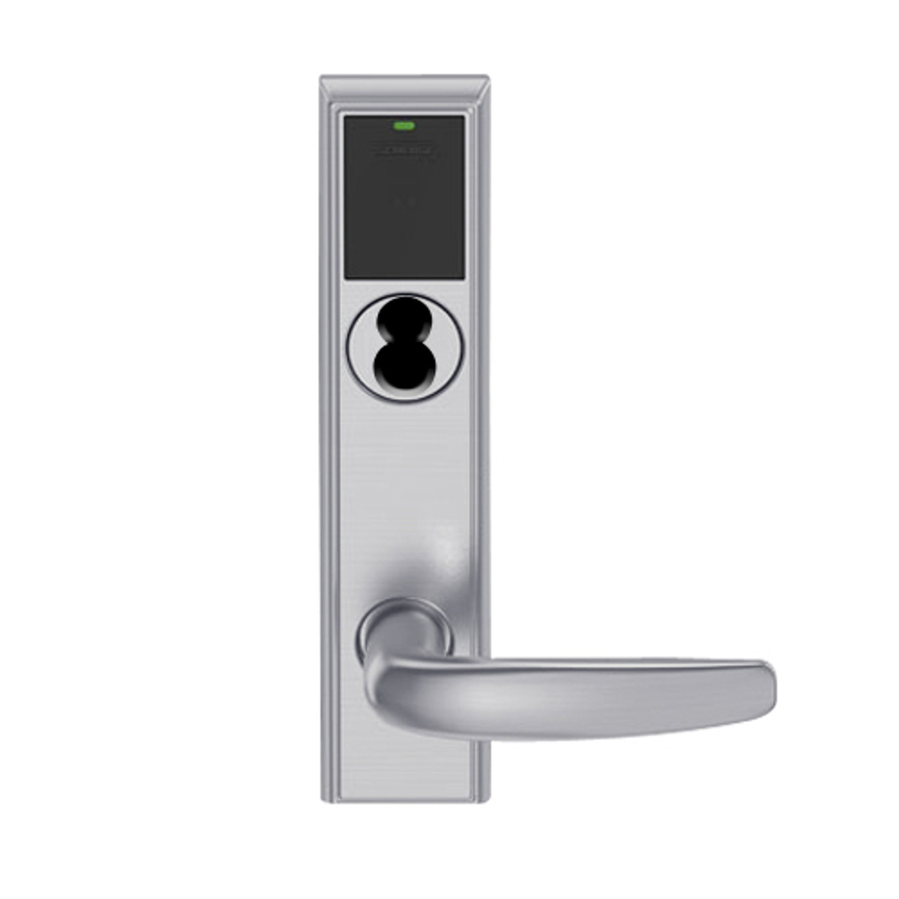 LEMS-ADD-J-07-626 Schlage Storeroom Wireless Addison Mortise Lock with LED and Athens Lever Prepped for FSIC in Satin Chrome