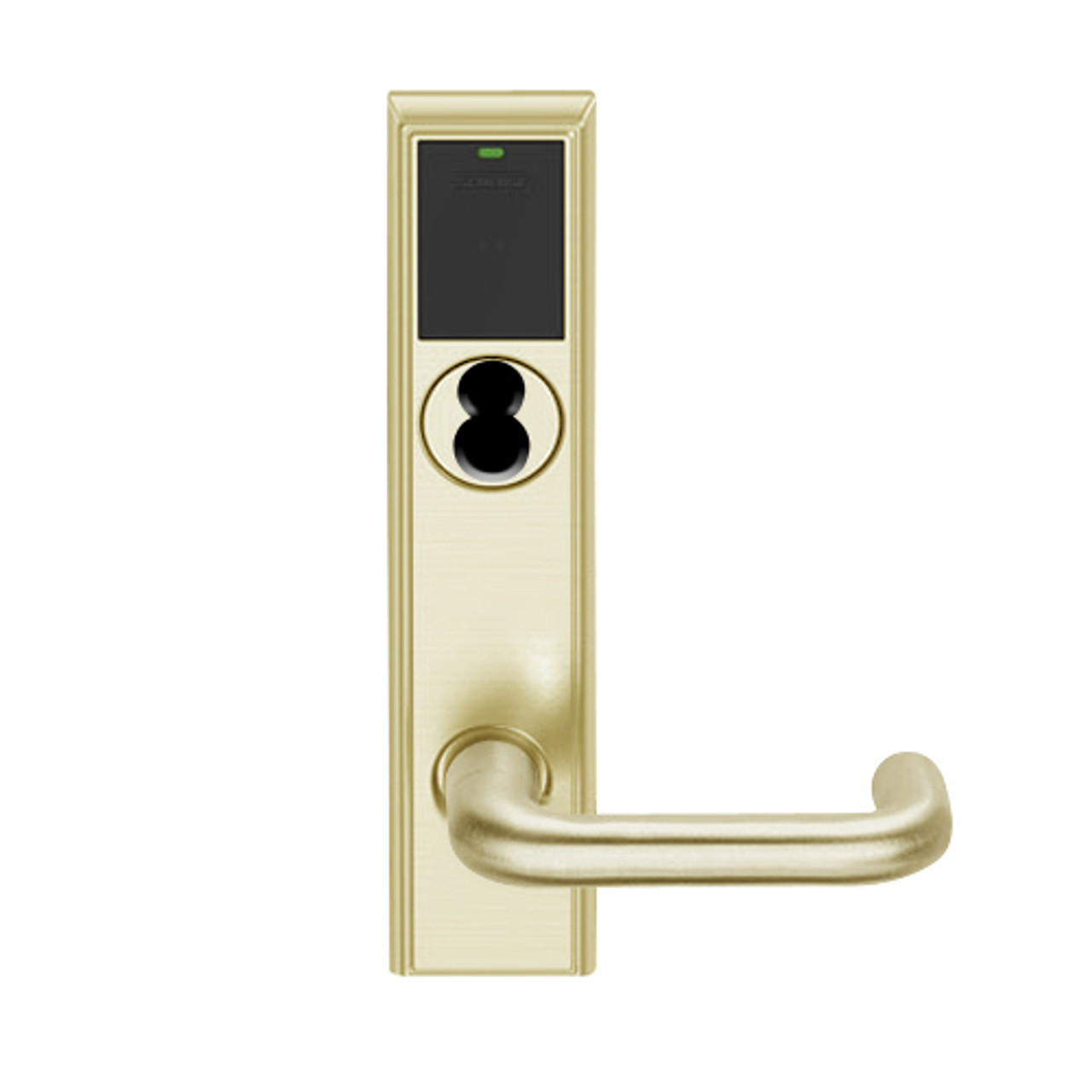 LEMS-ADD-J-03-606 Schlage Storeroom Wireless Addison Mortise Lock with LED and Tubular Lever Prepped for FSIC in Satin Brass