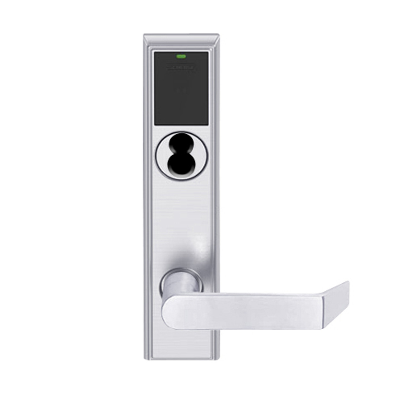 LEMS-ADD-J-06-626AM Schlage Storeroom Wireless Addison Mortise Lock with LED and Rhodes Lever Prepped for FSIC in Satin Chrome Antimicrobial