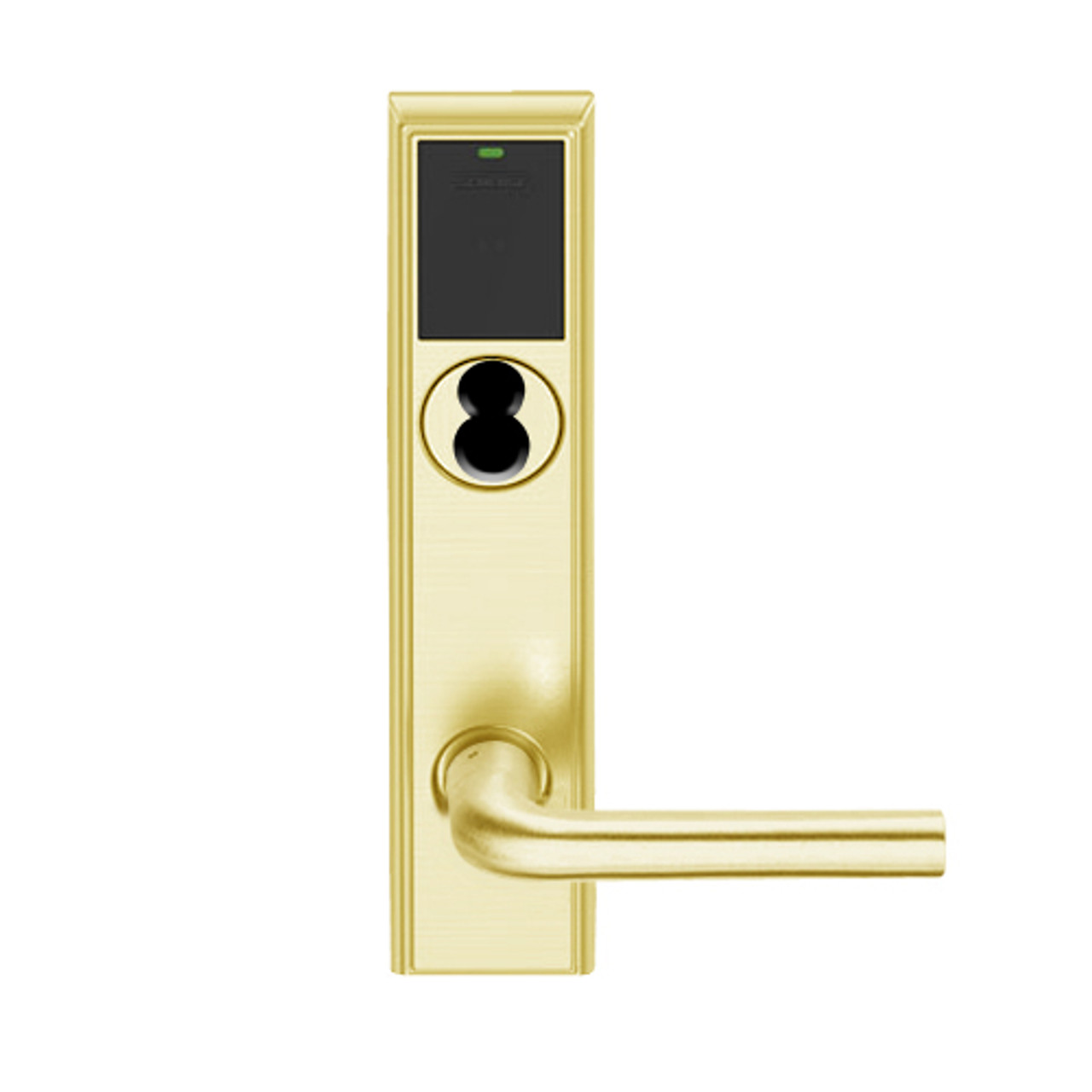 LEMS-ADD-J-02-605 Schlage Storeroom Wireless Addison Mortise Lock with LED and 02 Lever Prepped for FSIC in Bright Brass