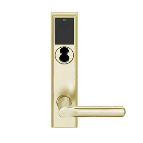 LEMB-ADD-J-18-606 Schlage Privacy/Office Wireless Addison Mortise Lock with Push Button, LED and 18 Lever Prepped for FSIC in Satin Brass