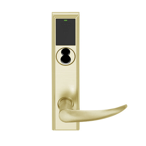 LEMB-ADD-J-OME-606 Schlage Privacy/Office Wireless Addison Mortise Lock with Push Button, LED and Omega Lever Prepped for FSIC in Satin Brass