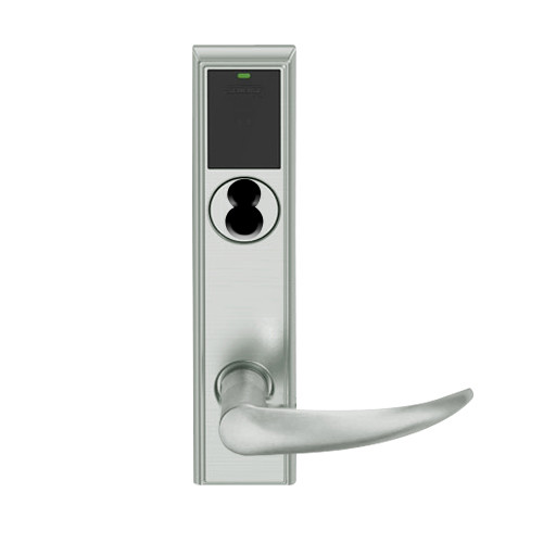 LEMB-ADD-J-OME-619 Schlage Privacy/Office Wireless Addison Mortise Lock with Push Button, LED and Omega Lever Prepped for FSIC in Satin Nickel