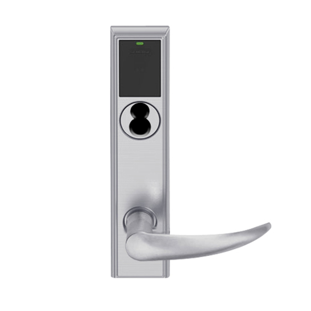 LEMB-ADD-J-OME-626 Schlage Privacy/Office Wireless Addison Mortise Lock with Push Button, LED and Omega Lever Prepped for FSIC in Satin Chrome