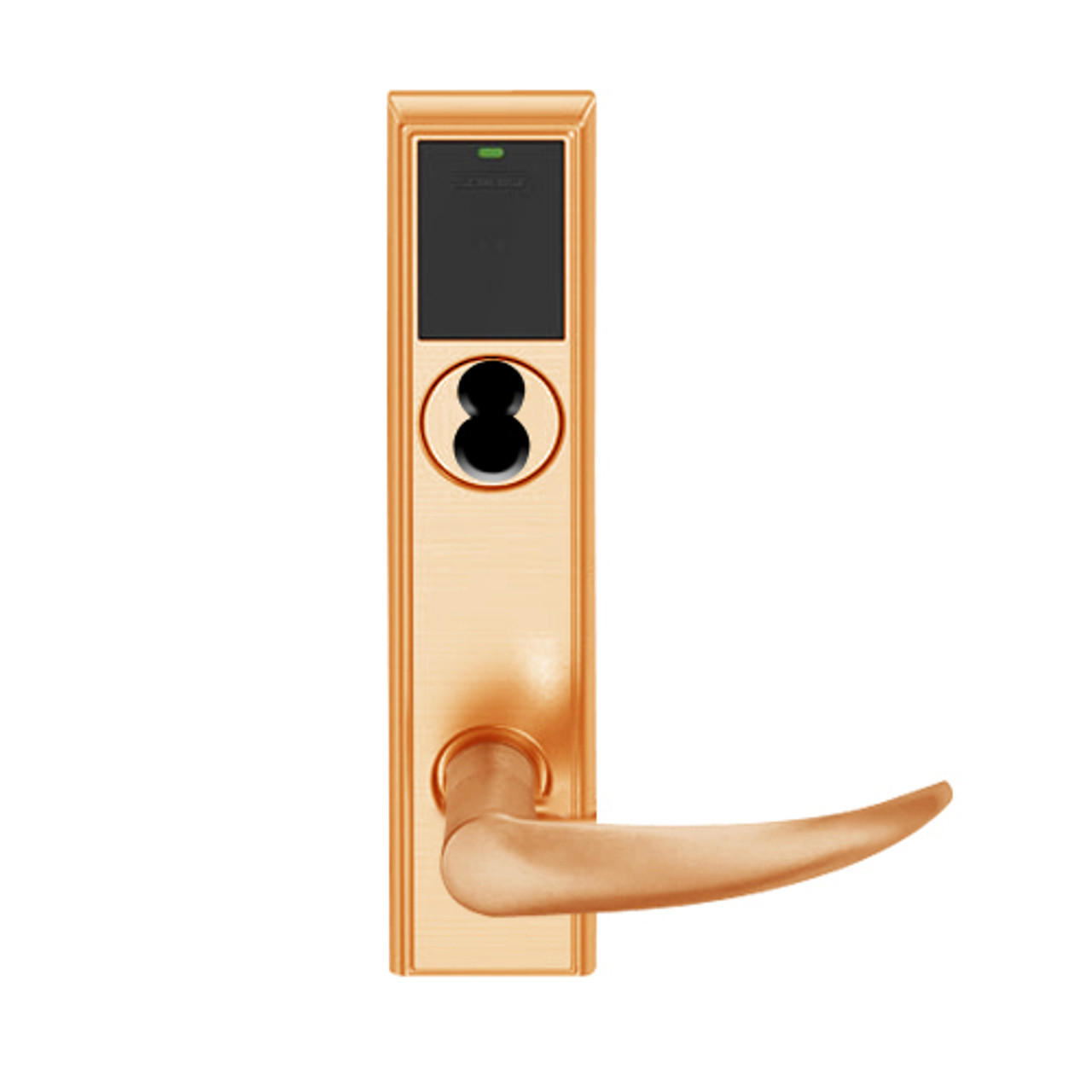 LEMS-ADD-BD-OME-612 Schlage Storeroom Wireless Addison Mortise Lock with LED and Omega Lever Prepped for SFIC in Satin Bronze