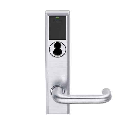 LEMB-ADD-BD-03-626AM Schlage Privacy/Office Wireless Addison Mortise Lock with Push Button, LED and Tubular Lever Prepped for SFIC in Satin Chrome Antimicrobial