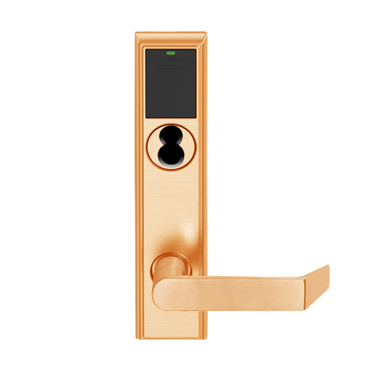 LEMB-ADD-BD-06-612 Schlage Privacy/Office Wireless Addison Mortise Lock with Push Button, LED and Rhodes Lever Prepped for SFIC in Satin Bronze