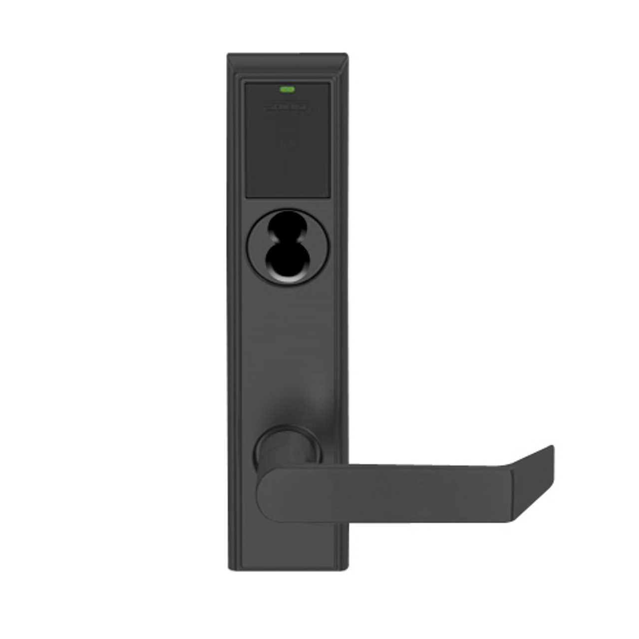 LEMB-ADD-BD-06-622 Schlage Privacy/Office Wireless Addison Mortise Lock with Push Button, LED and Rhodes Lever Prepped for SFIC in Matte Black