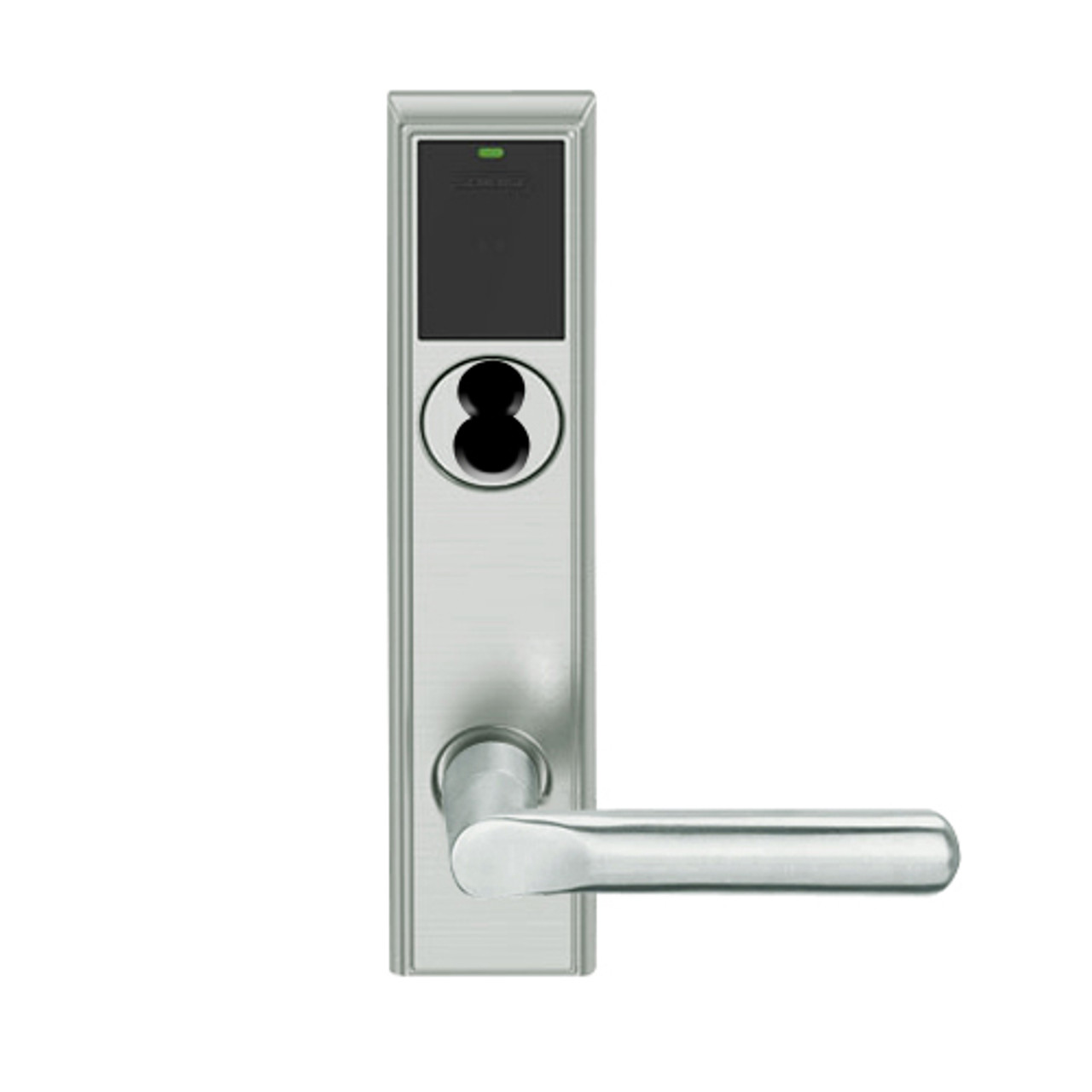 LEMB-ADD-BD-18-619 Schlage Privacy/Office Wireless Addison Mortise Lock with Push Button, LED and 18 Lever Prepped for SFIC in Satin Nickel