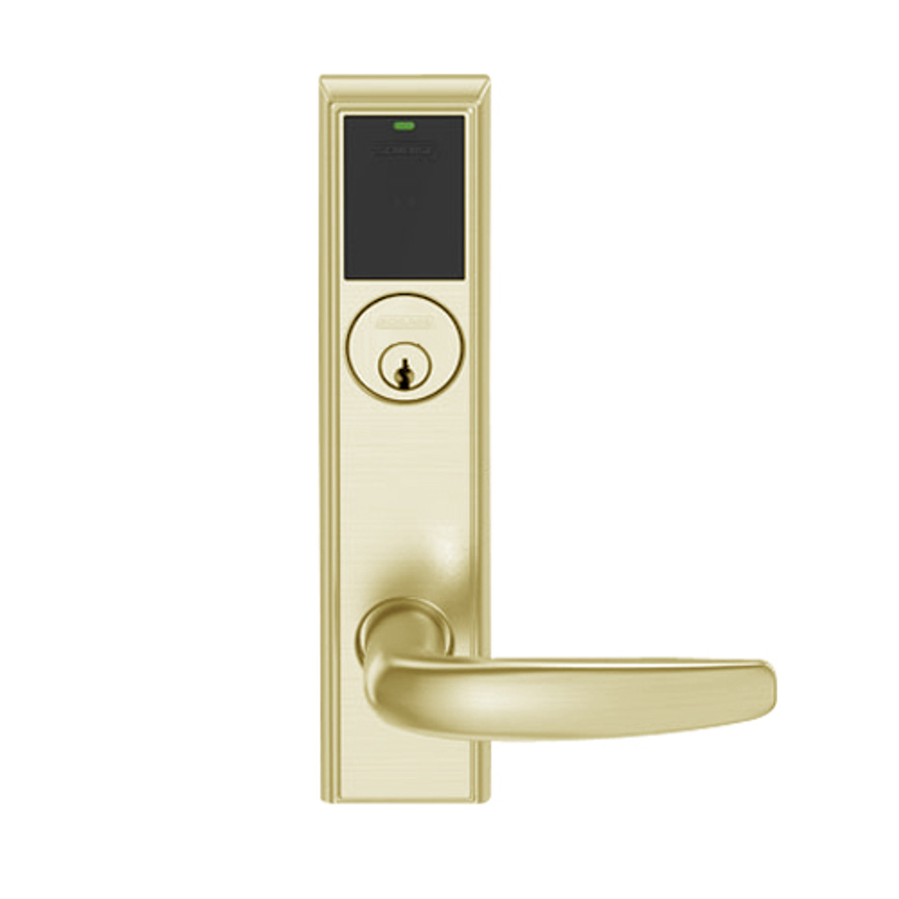 LEMD-ADD-P-07-606 Schlage Privacy/Apartment Wireless Addison Mortise Deadbolt Lock with LED and Athens Lever in Satin Brass