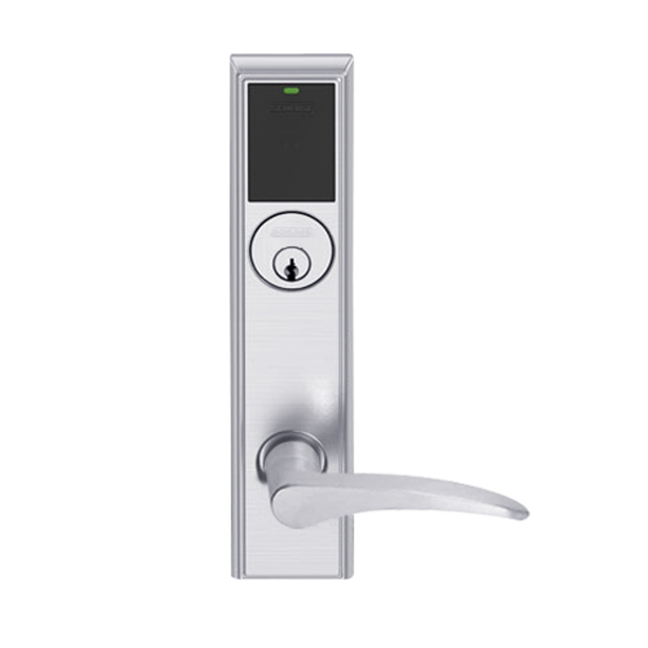 LEMD-ADD-P-12-626AM-LH Schlage Privacy/Apartment Wireless Addison Mortise Deadbolt Lock with LED and 12 Lever in Satin Chrome Antimicrobial