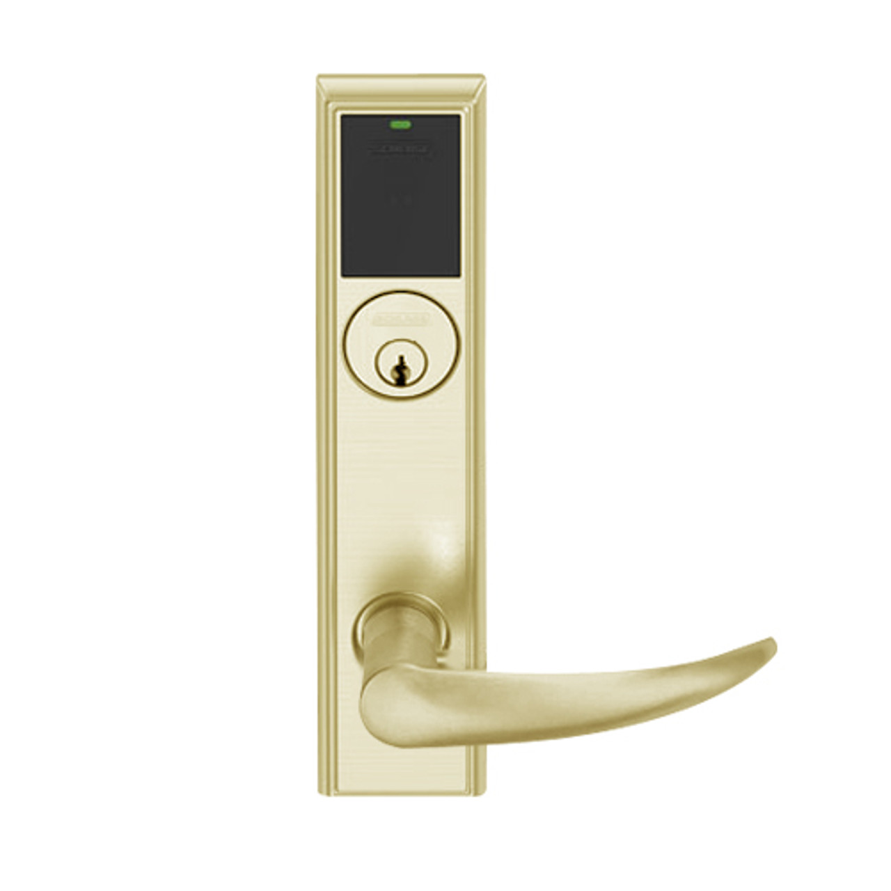 LEMD-ADD-P-OME-606 Schlage Privacy/Apartment Wireless Addison Mortise Deadbolt Lock with LED and Omega Lever in Satin Brass