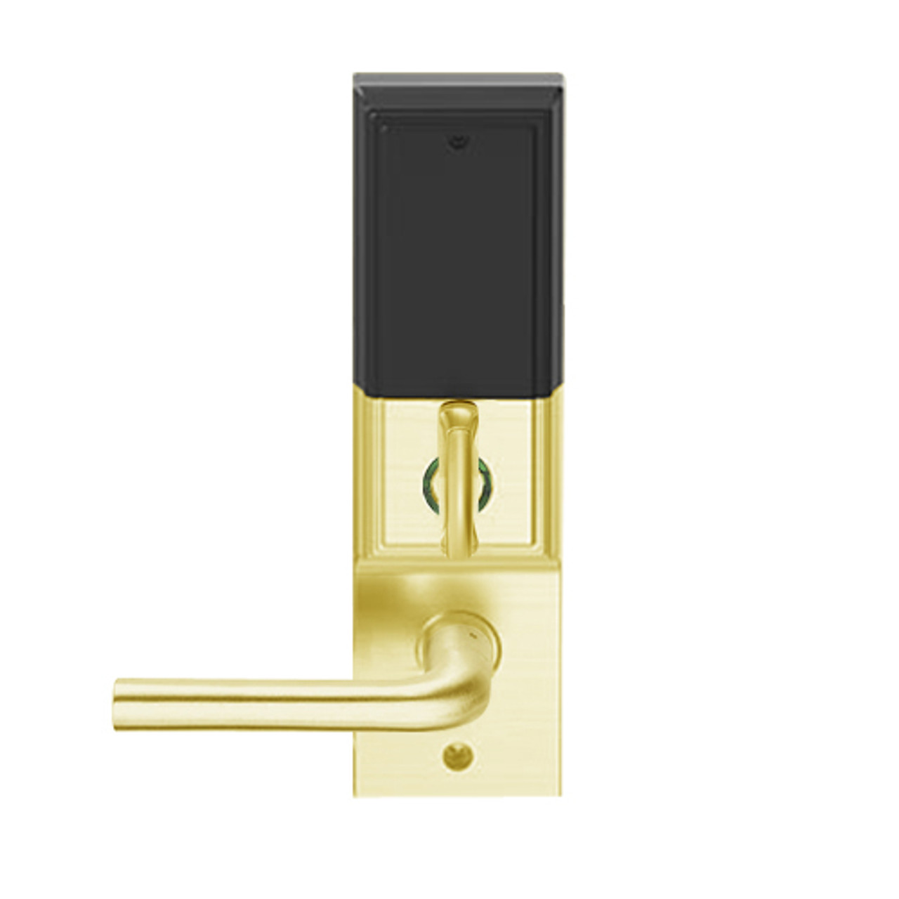 LEMD-ADD-L-02-605 Schlage Less Mortise Cylinder Privacy/Apartment Wireless Addison Mortise Deadbolt Lock with LED and 02 Lever in Bright Brass