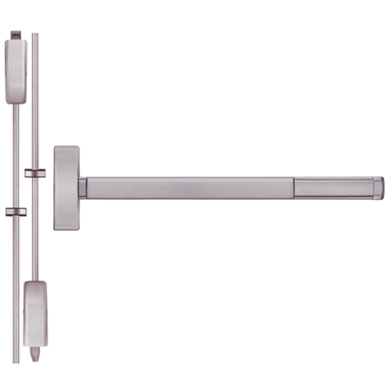 FL2205-630-48 PHI 2200 Series Fire Rated Apex Surface Vertical Rod Exit Device Prepped for Key Controls Thumb Piece in Satin Stainless Steel Finish