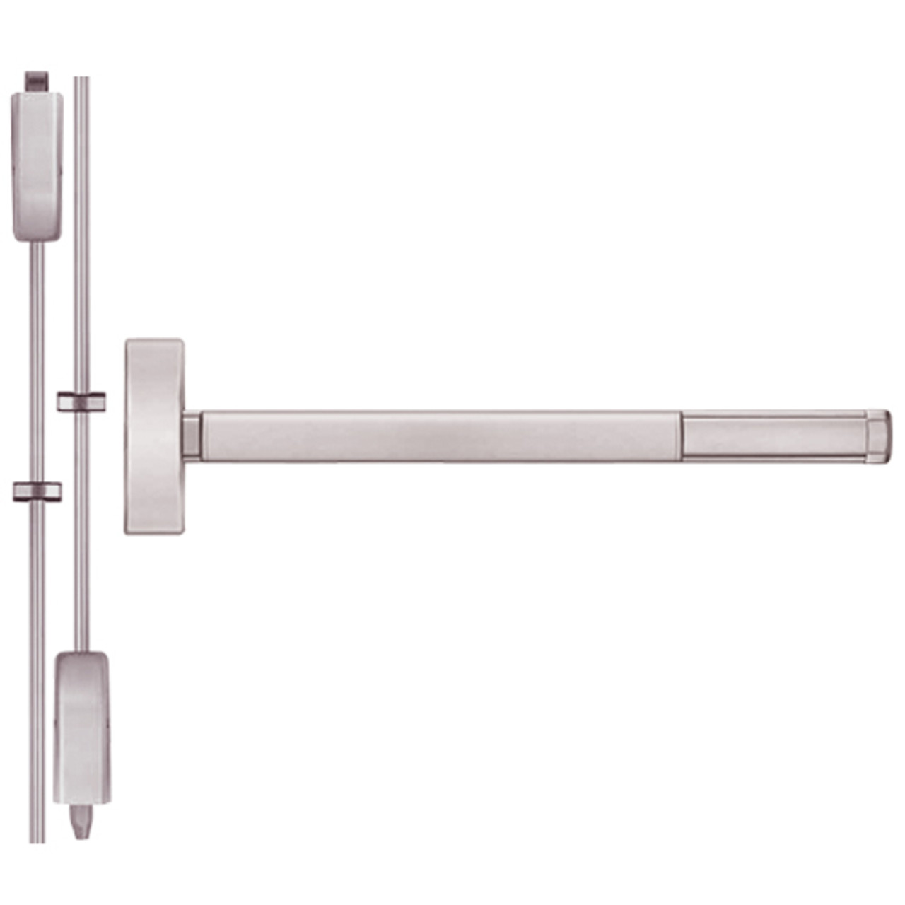 2214-628-36 PHI 2200 Series Non Fire Rated Apex Surface Vertical Rod Exit Device Prepped for Lever-Knob Always Active in Satin Aluminum Finish