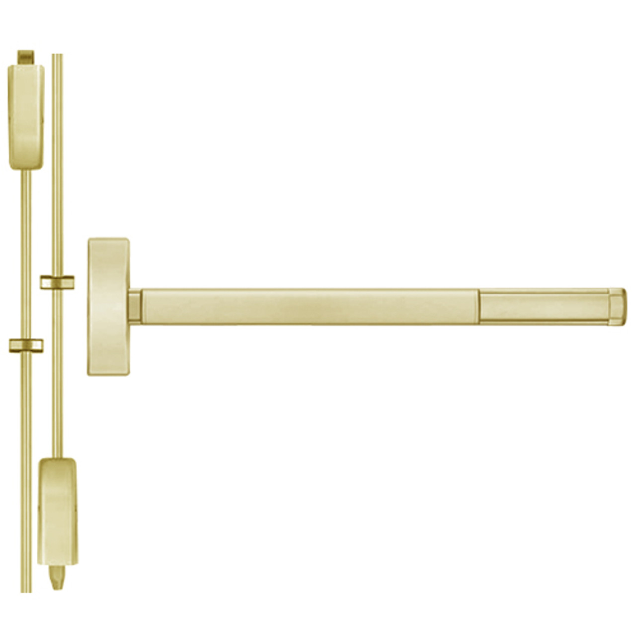 2214CD-606-36 PHI 2200 Series Non Fire Rated Apex Surface Vertical Rod Exit Device Prepped for Lever-Knob Always Active with Cylinder Dogging in Satin Brass Finish