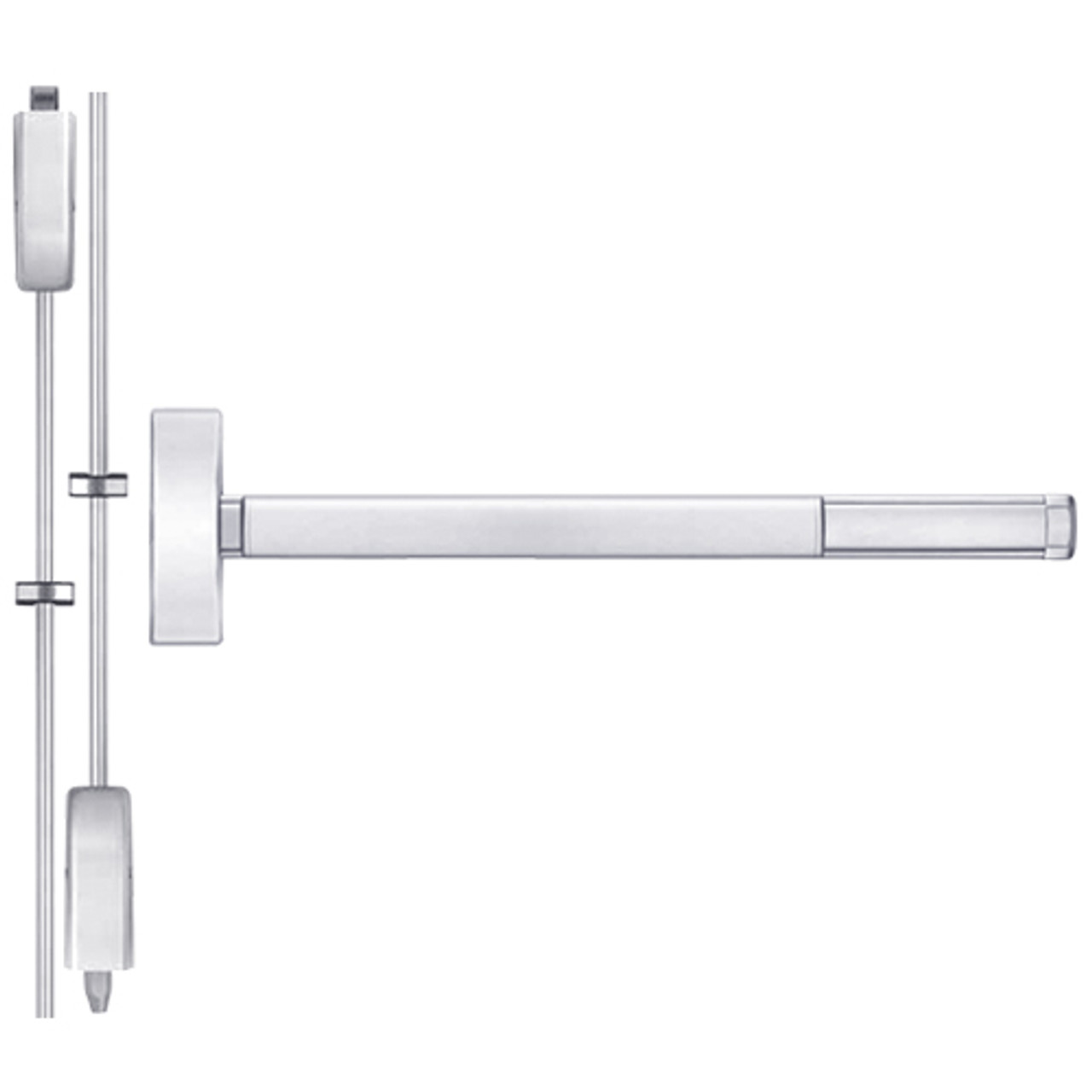 2214CD-625-36 PHI 2200 Series Non Fire Rated Apex Surface Vertical Rod Exit Device Prepped for Lever-Knob Always Active with Cylinder Dogging in Bright Chrome Finish