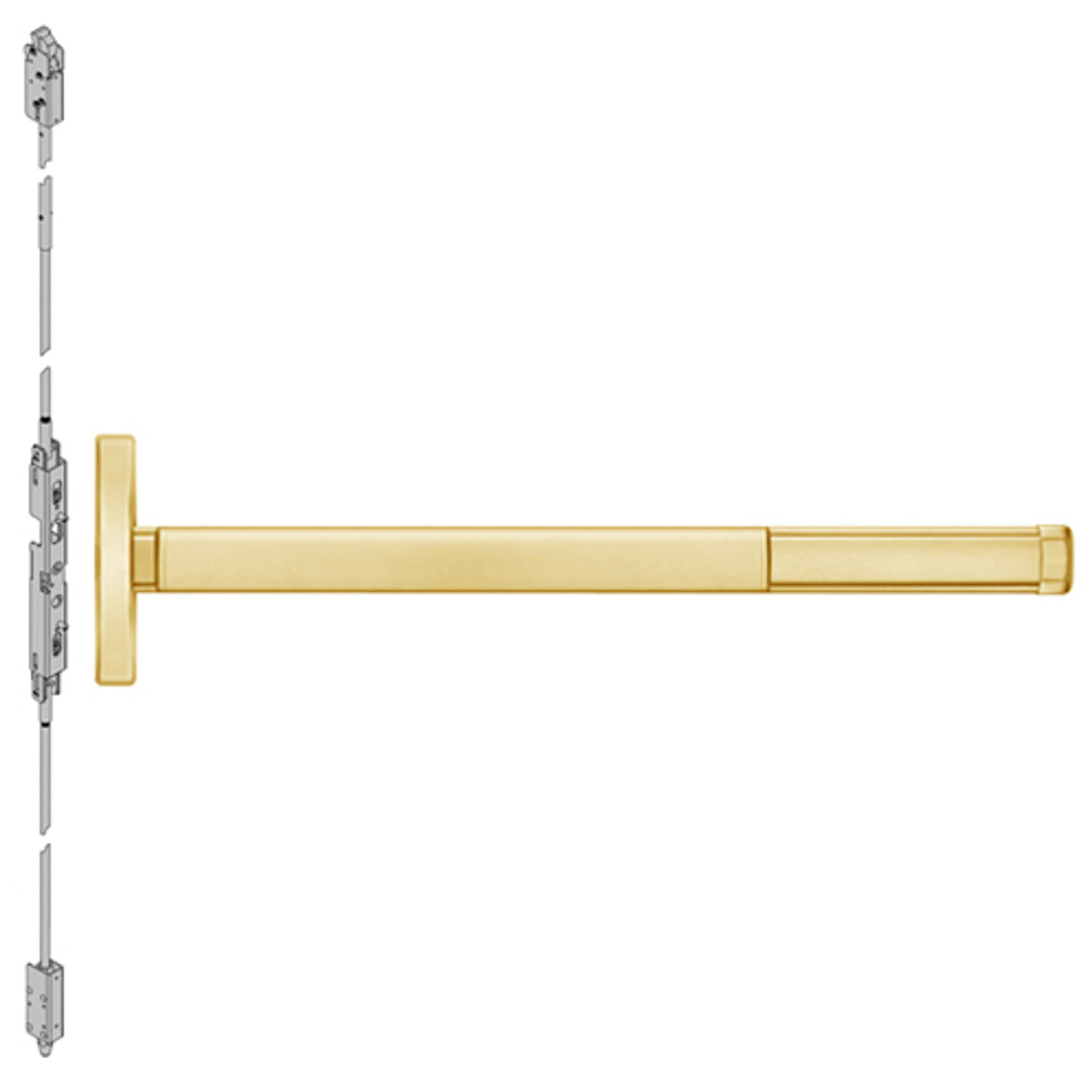 2602-605-36 PHI 2600 Series Non Fire Rated Concealed Vertical Rod Exit Device Prepped for Dummy Trim in Bright Brass Finish