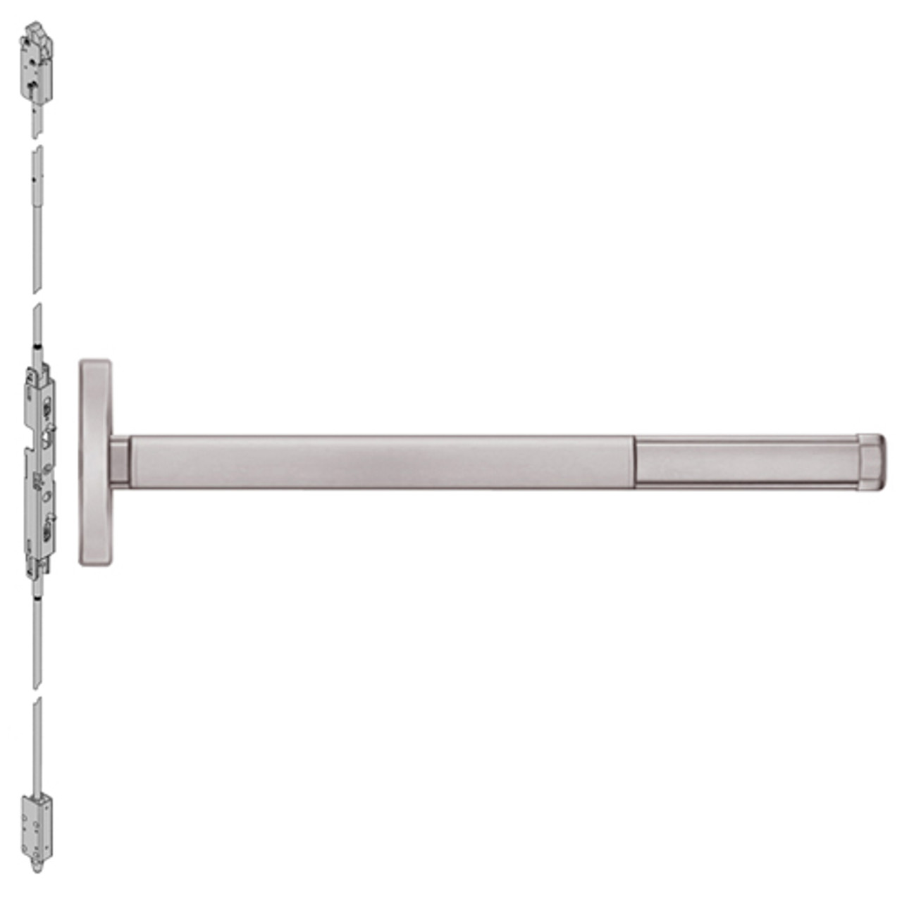 2603-628-36 PHI 2600 Series Non Fire Rated Concealed Vertical Rod Exit Device Prepped for Key Retracts Latchbolt in Satin Aluminum Finish