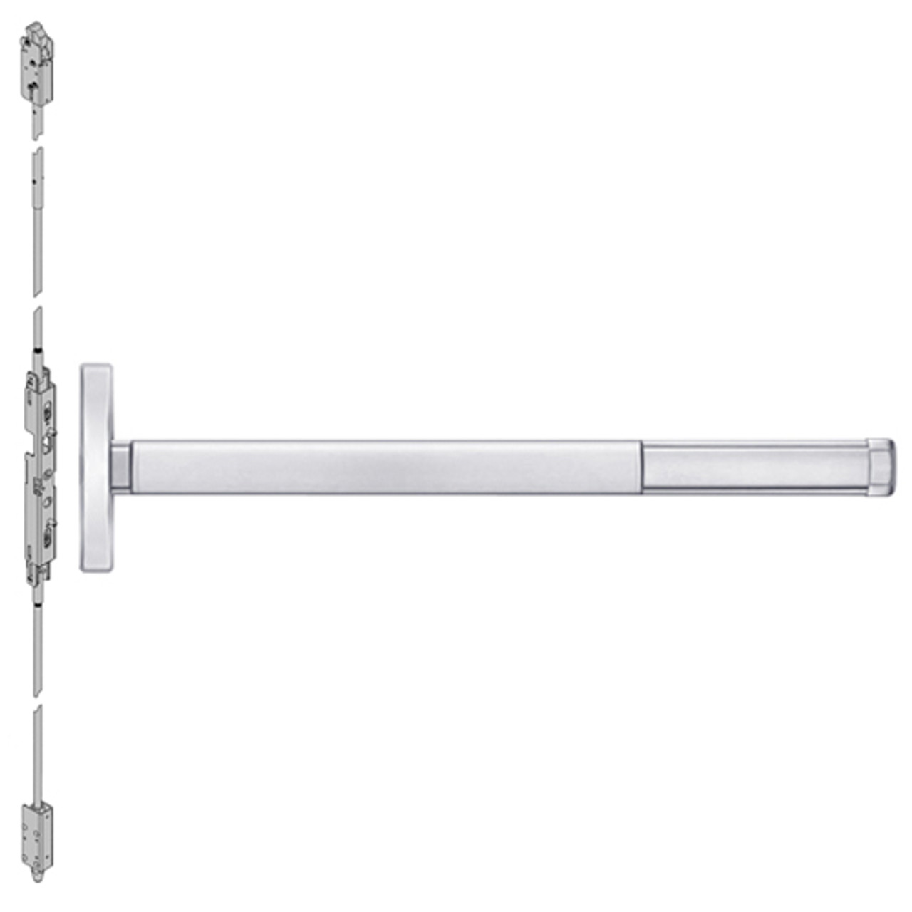 2601-625-48 PHI 2600 Series Non Fire Rated Concealed Vertical Rod Exit Device Prepped for Cover Plate in Bright Chrome Finish