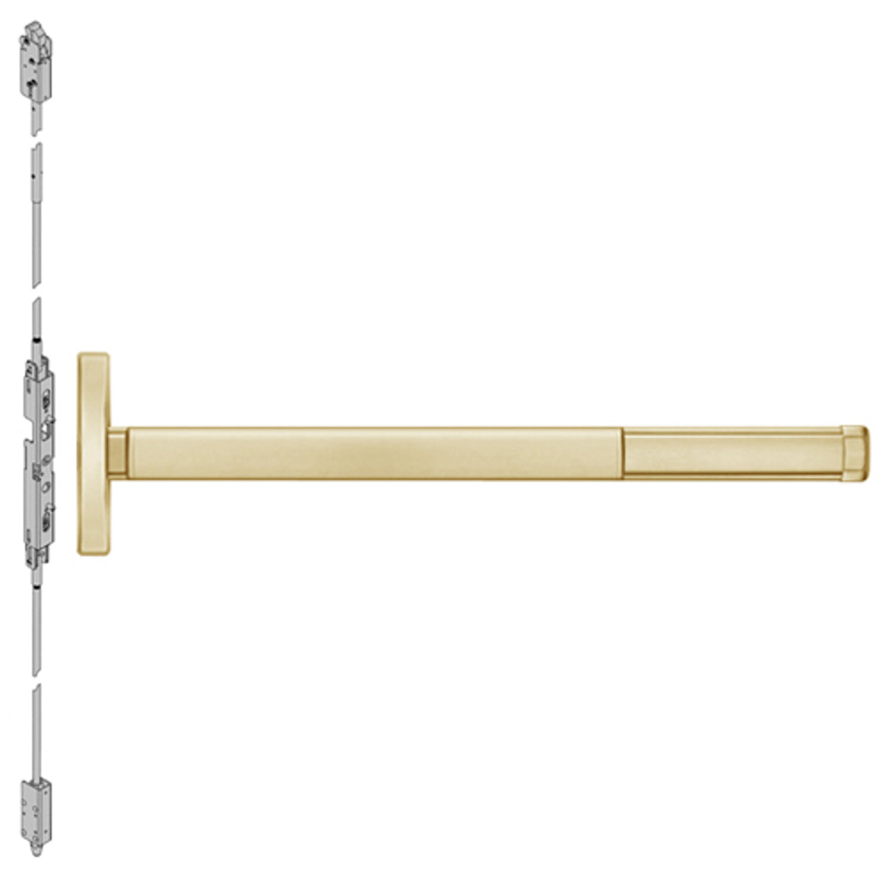 2608-606-48 PHI 2600 Series Non Fire Rated Concealed Vertical Rod Exit Device Prepped for Key Controls Lever in Satin Brass Finish