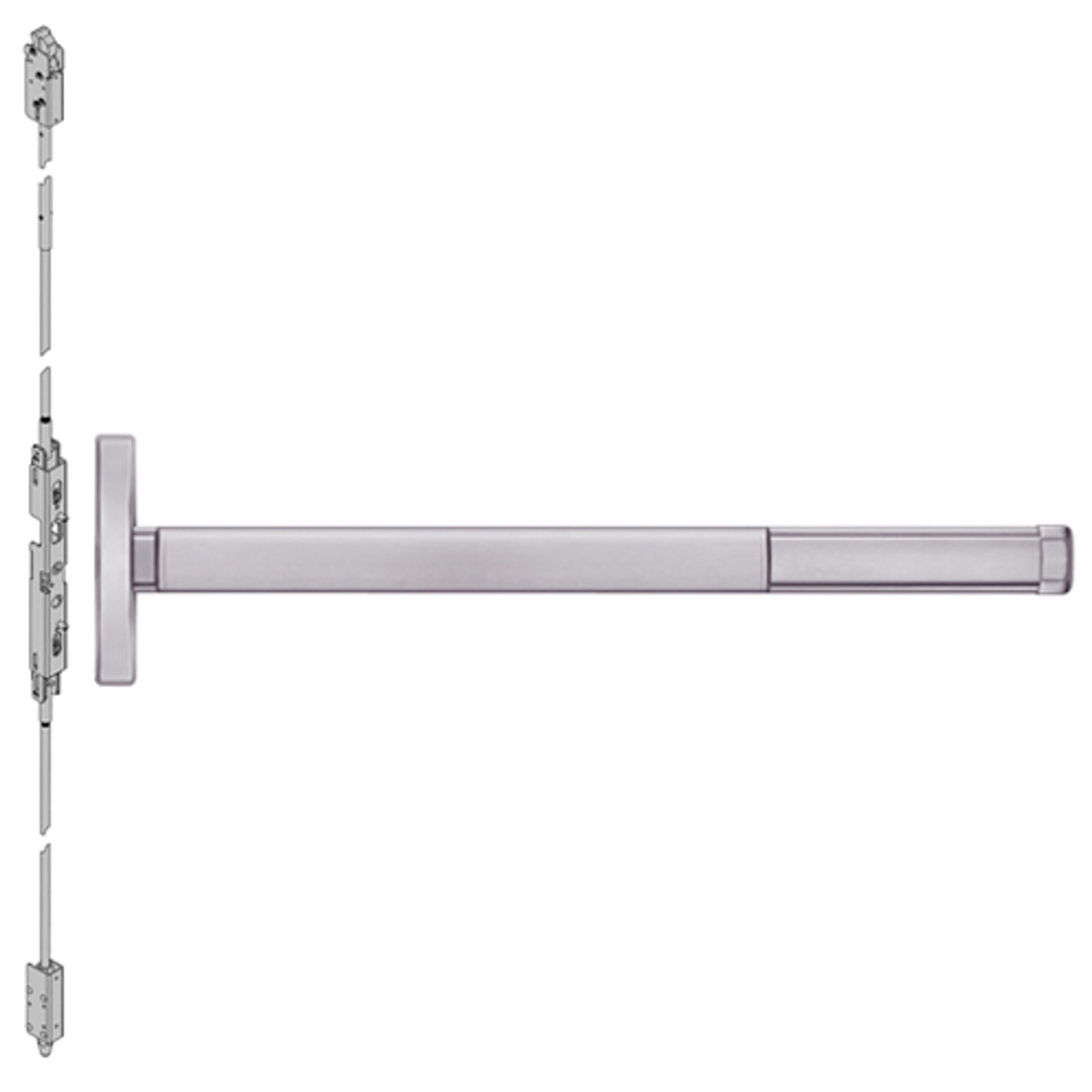 2614-630-48 PHI 2600 Series Non Fire Rated Concealed Vertical Rod Exit Device Prepped for Lever Always Active in Satin Stainless Steel Finish