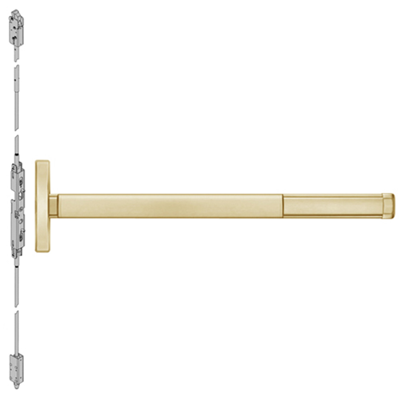 2603CD-606-36 PHI 2600 Series Non Fire Rated Concealed Vertical Rod Exit Device Prepped for Key Retracts Latchbolt with Cylinder Dogging in Satin Brass Finish