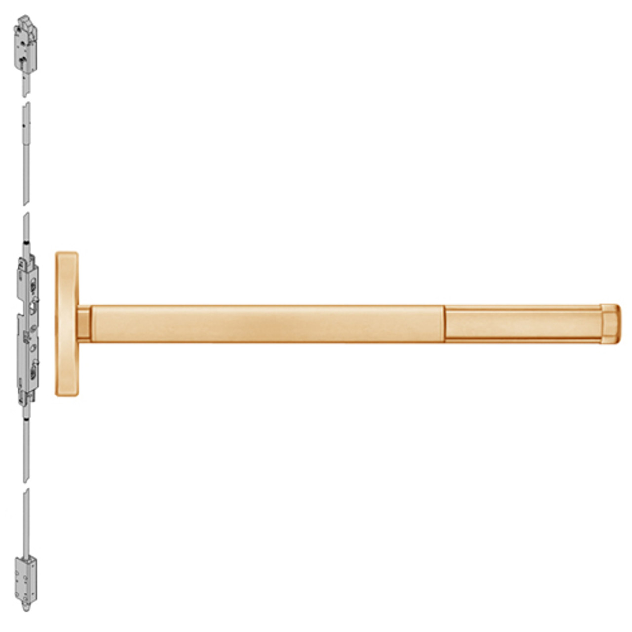 2614CD-612-48 PHI 2600 Series Non Fire Rated Concealed Vertical Rod Exit Device Prepped for Lever Always Active with Cylinder Dogging in Satin Bronze Finish
