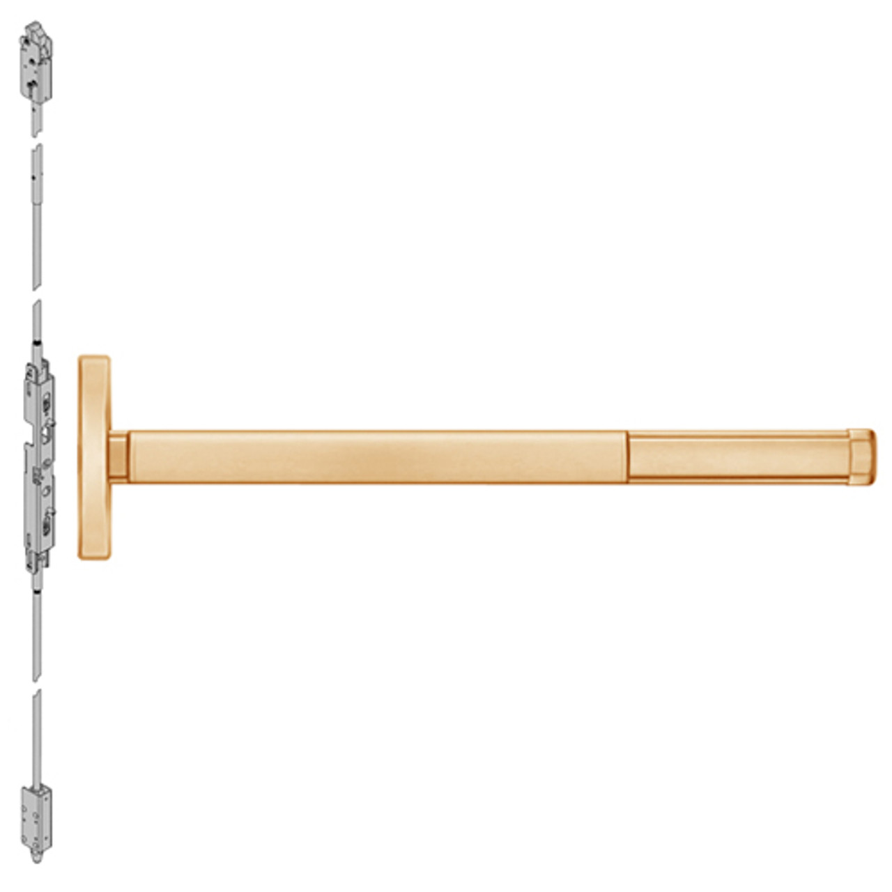 2602LBR-612-36 PHI 2600 Series Non Fire Rated Concealed Vertical Rod Exit Device Prepped for Dummy Trim with Less Bottom Rod in Satin Bronze Finish