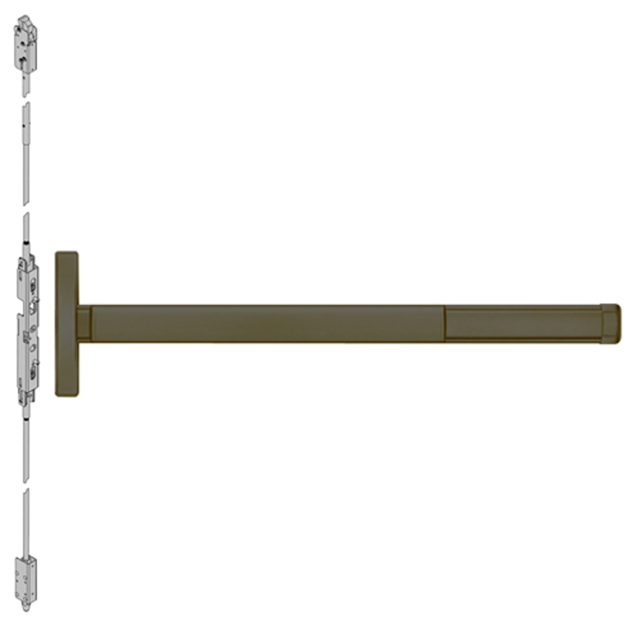 2602LBRCD-613-36 PHI 2600 Series Non Fire Rated Concealed Vertical Rod Exit Device Prepped for Dummy Trim with Cylinder Dogging and LBR in Oil Rubbed Bronze Finish