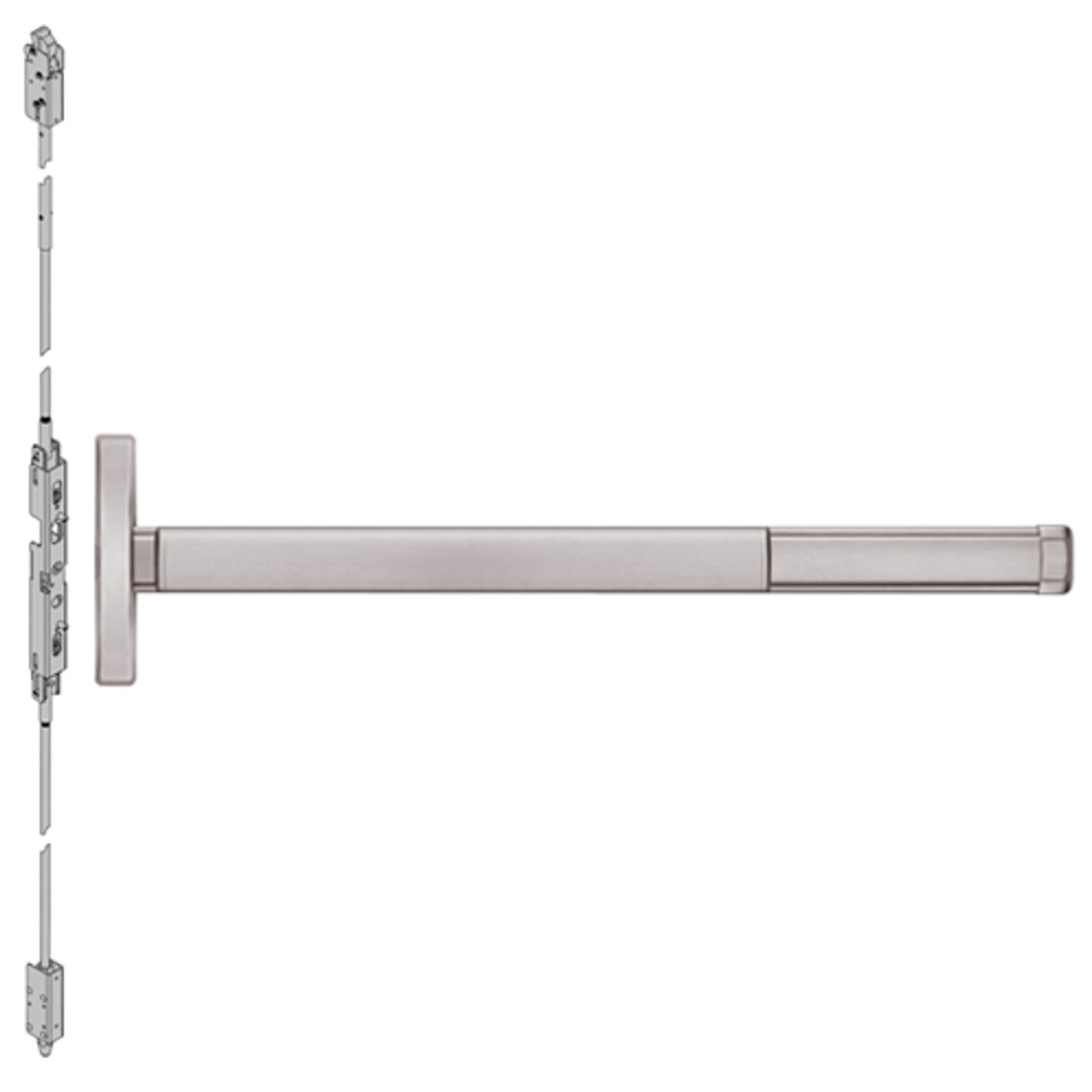 2602LBRCD-628-48 PHI 2600 Series Non Fire Rated Concealed Vertical Rod Exit Device Prepped for Dummy Trim with Cylinder Dogging and LBR in Satin Aluminum Finish