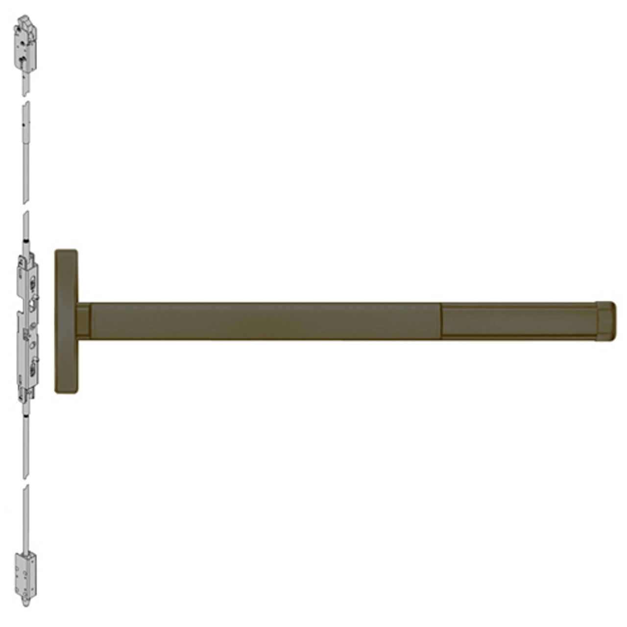 2608LBRCD-613-48 PHI 2600 Series Non Fire Rated Concealed Vertical Rod Exit Device Prepped for Key Controls Lever with Cylinder Dogging and LBR in Oil Rubbed Bronze Finish