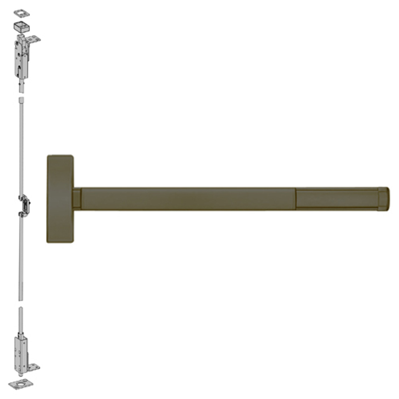 2703CD-613-36 PHI 2700 Series Wood Door Concealed Vertical Rod Device Prepped for Key Retracts Latchbolt with Cylinder Dogging in Oil Rubbed Bronze Finish