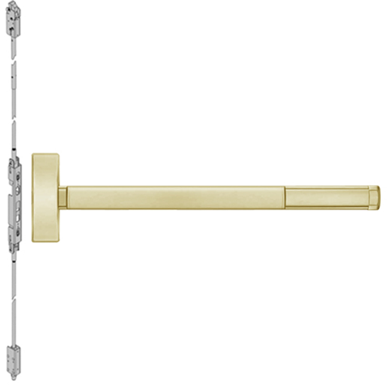 2802-606-36 PHI 2800 Series Non Fire Rated Concealed Vertical Rod Exit Device Prepped for Dummy Trim in Satin Brass Finish