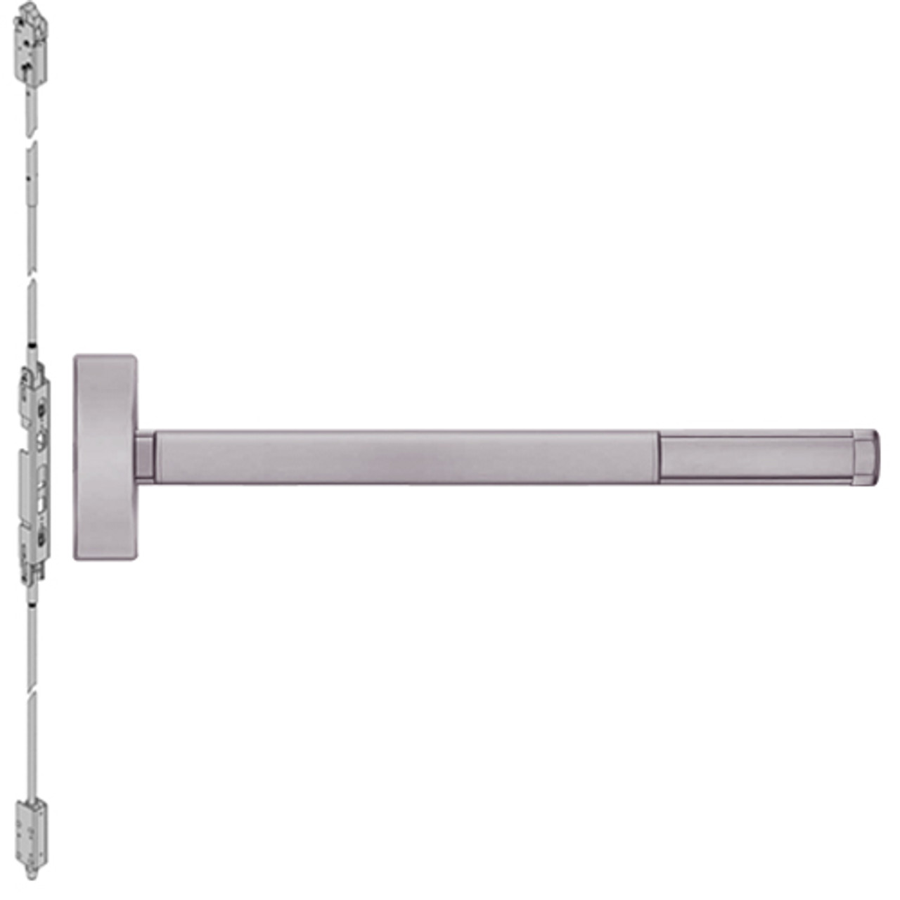 2808-630-36 PHI 2800 Series Non Fire Rated Concealed Vertical Rod Exit Device Prepped for Key Controls Lever-Knob in Satin Stainless Steel Finish