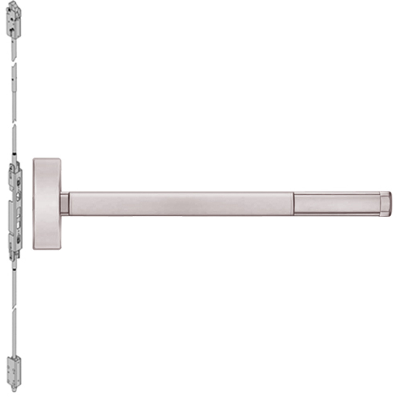 2805-628-48 PHI 2800 Series Non Fire Rated Concealed Vertical Rod Exit Device Prepped for Key Controls Thumb Piece in Satin Aluminum Finish