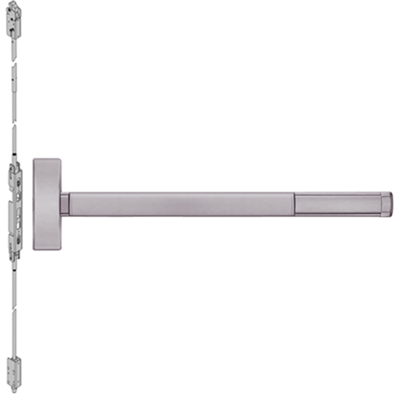 2805-630-48 PHI 2800 Series Non Fire Rated Concealed Vertical Rod Exit Device Prepped for Key Controls Thumb Piece in Satin Stainless Steel Finish