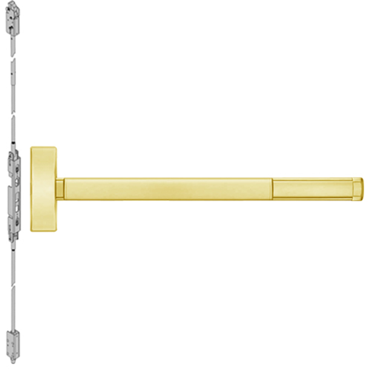 2808-605-48 PHI 2800 Series Non Fire Rated Concealed Vertical Rod Exit Device Prepped for Key Controls Lever-Knob in Bright Brass Finish