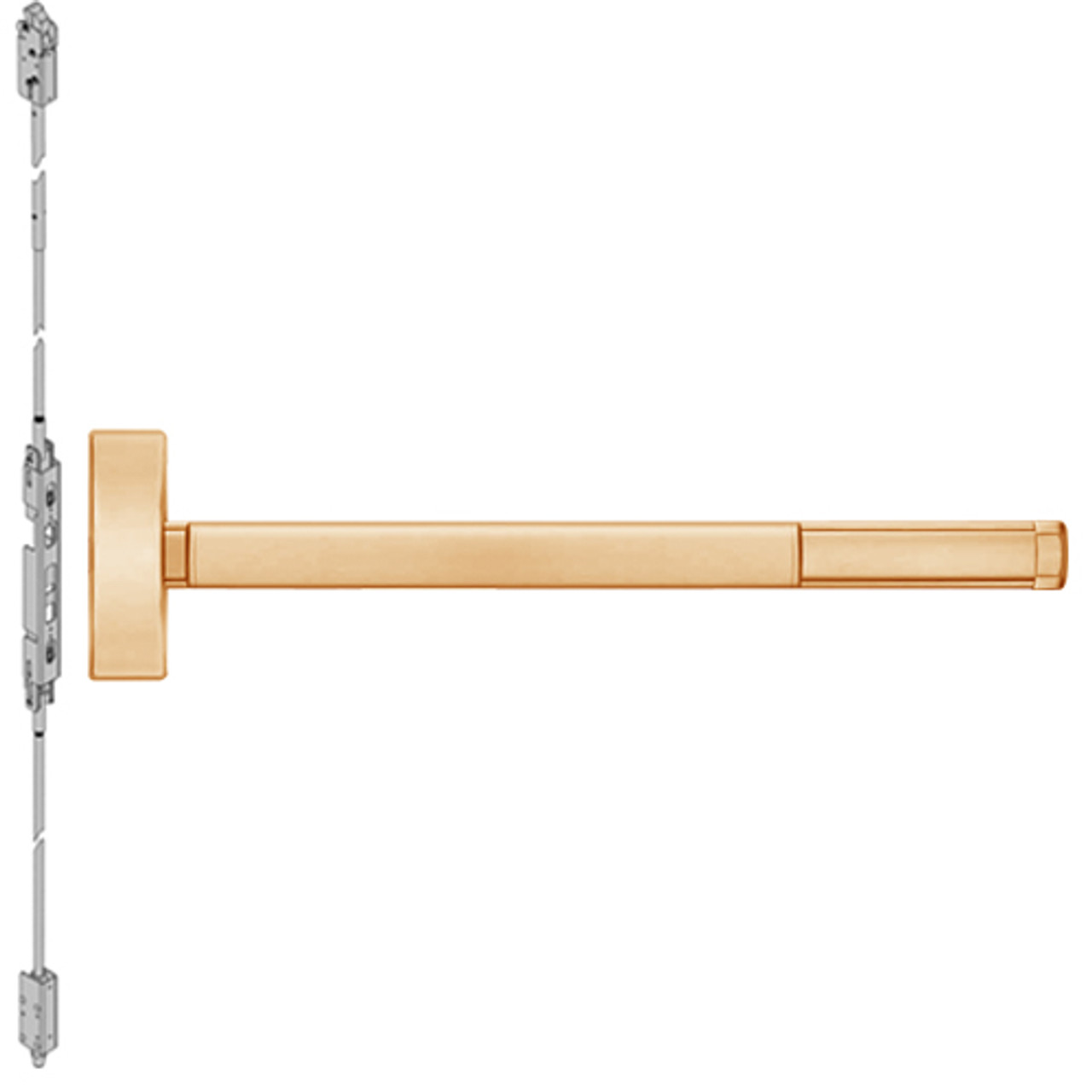 2814LBRCD-612-36 PHI 2800 Series Non Fire Rated Concealed Vertical Rod Exit Device Prepped for Lever-Knob Always Active in Satin Bronze Finish