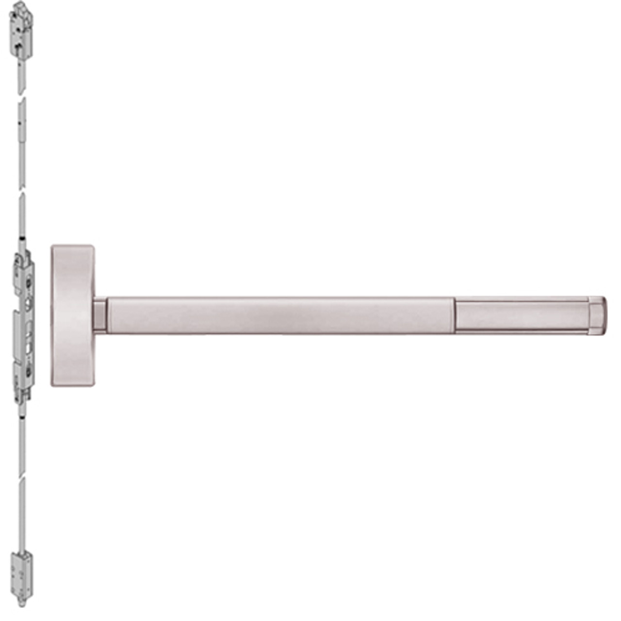 FL2801LBR-628-36 PHI 2800 Series Fire Rated Concealed Vertical Rod Exit Device Prepped for Cover Plate in Satin Aluminum Finish