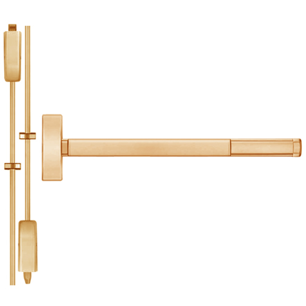 DE2208-612-36 PHI 2200 Series Non Fire Rated Apex Surface Vertical Rod Device with Delayed Egress Prepped for Key Controls Lever/Knob in Satin Bronze Finish