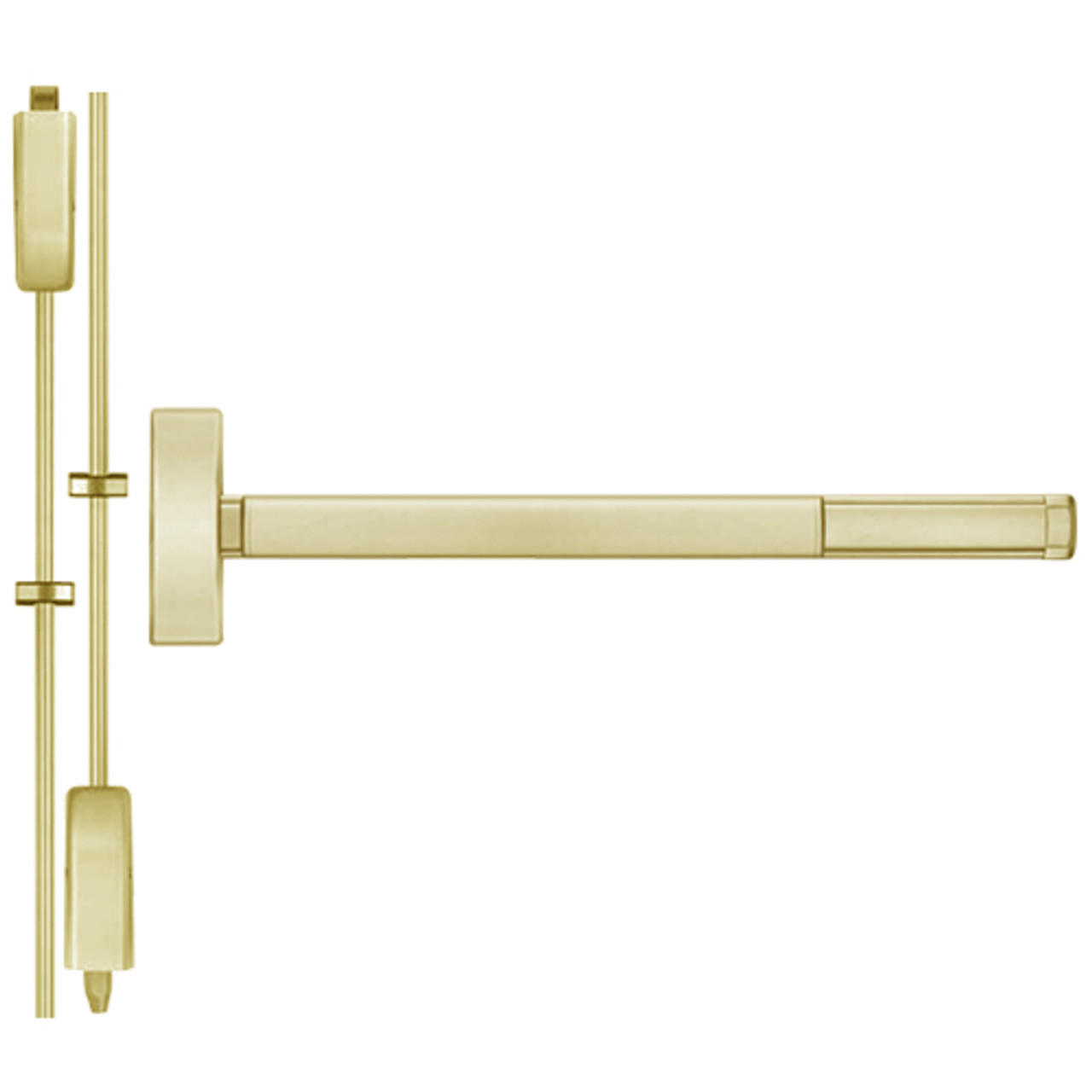 DE2214-606-36 PHI 2200 Series Non Fire Rated Apex Surface Vertical Rod Device with Delayed Egress Prepped for Lever-Knob Always Active in Satin Brass Finish