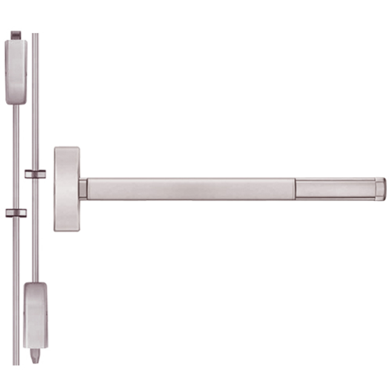 DE2214-628-48 PHI 2200 Series Non Fire Rated Apex Surface Vertical Rod Device with Delayed Egress Prepped for Lever-Knob Always Active in Satin Aluminum Finish