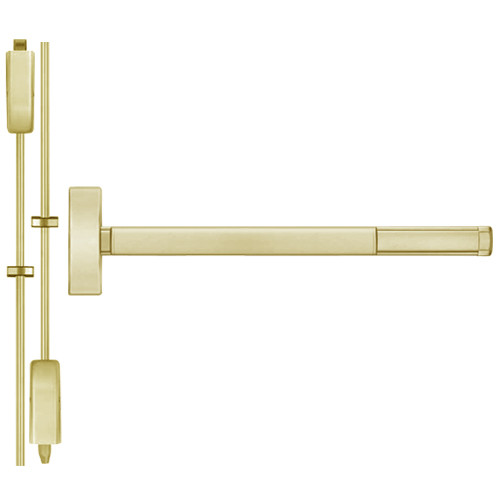 2214LBR-606-36 PHI 2200 Series Non Fire Rated Apex Surface Vertical Rod Device Prepped for Lever-Knob Always Active in Satin Brass Finish