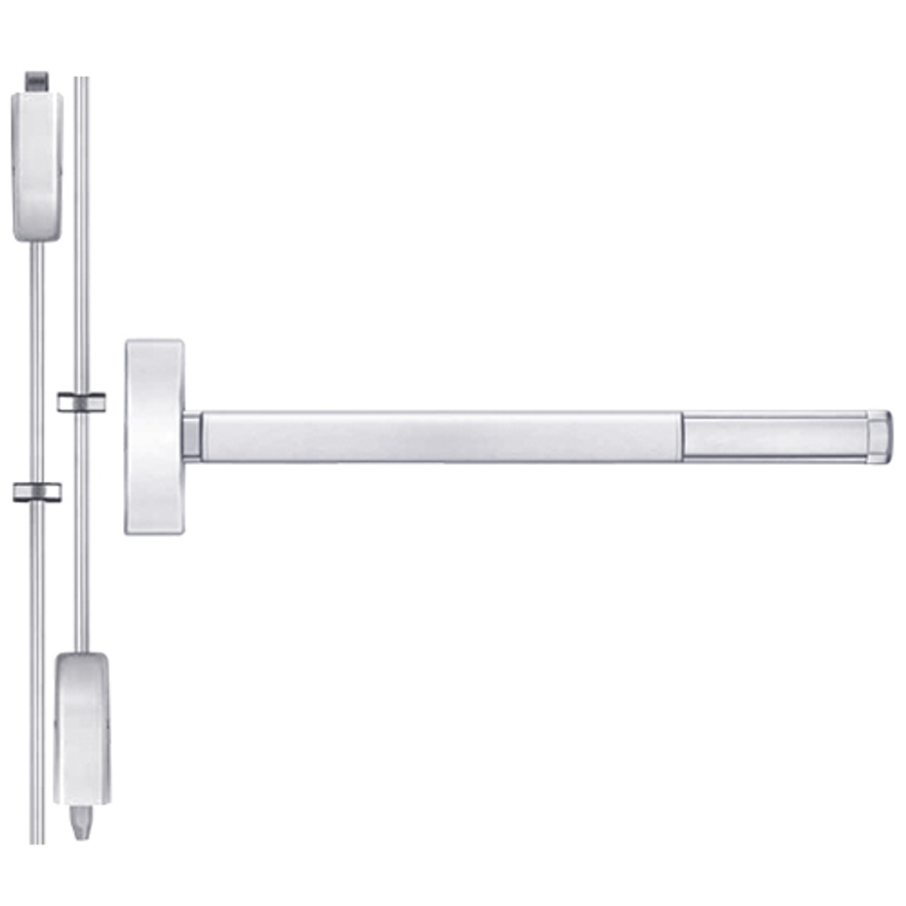 ELR2214LBR-625-36 PHI 2200 Series Non Fire Rated Apex Surface Vertical Rod Device with Electric Latch Retraction Prepped for Lever-Knob Always Active in Bright Chrome Finish