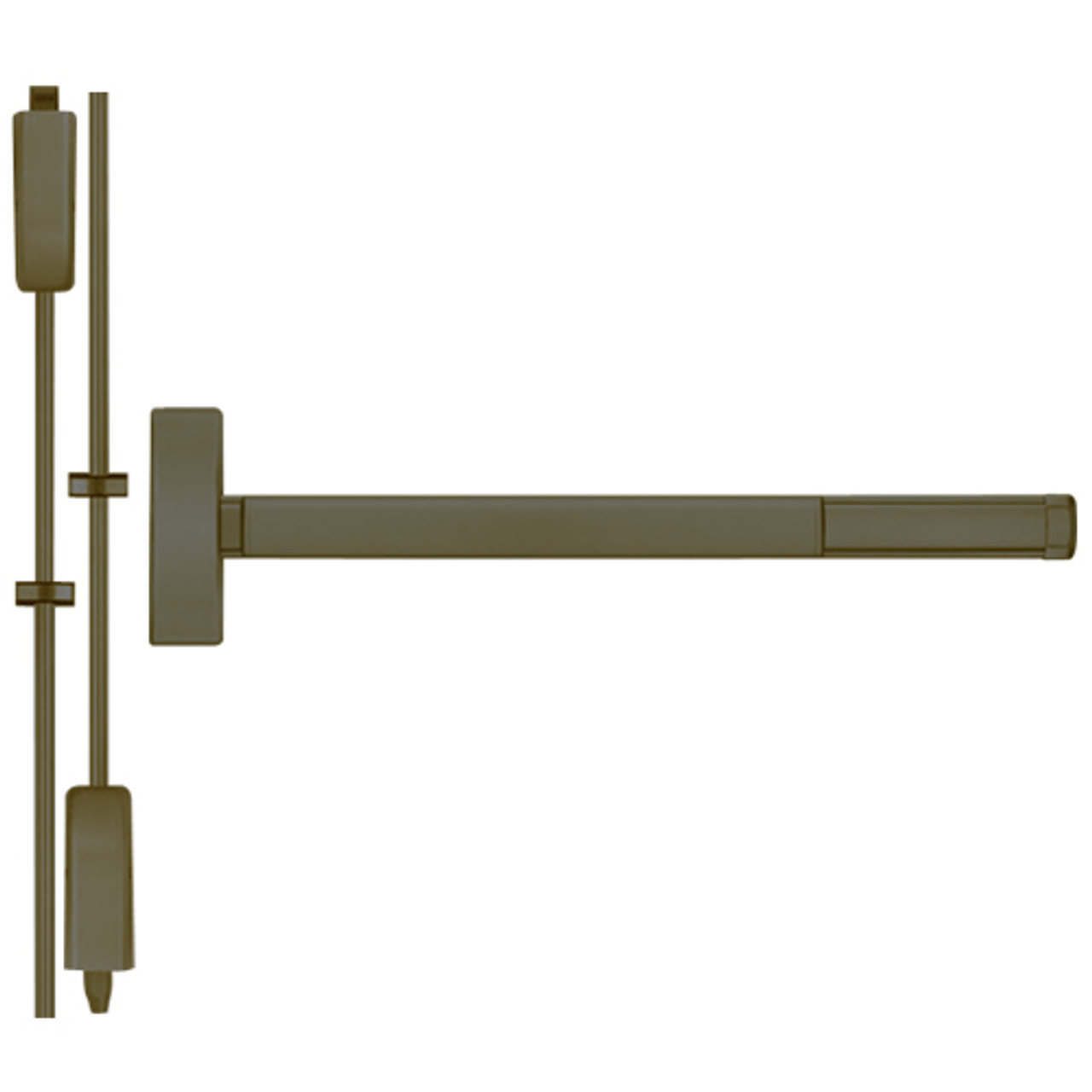 DEFL2214-613-36 PHI 2200 Series Fire Rated Apex Surface Vertical Rod Device with Delayed Egress Prepped for Lever-Knob Always Active in Oil Rubbed Bronze Finish