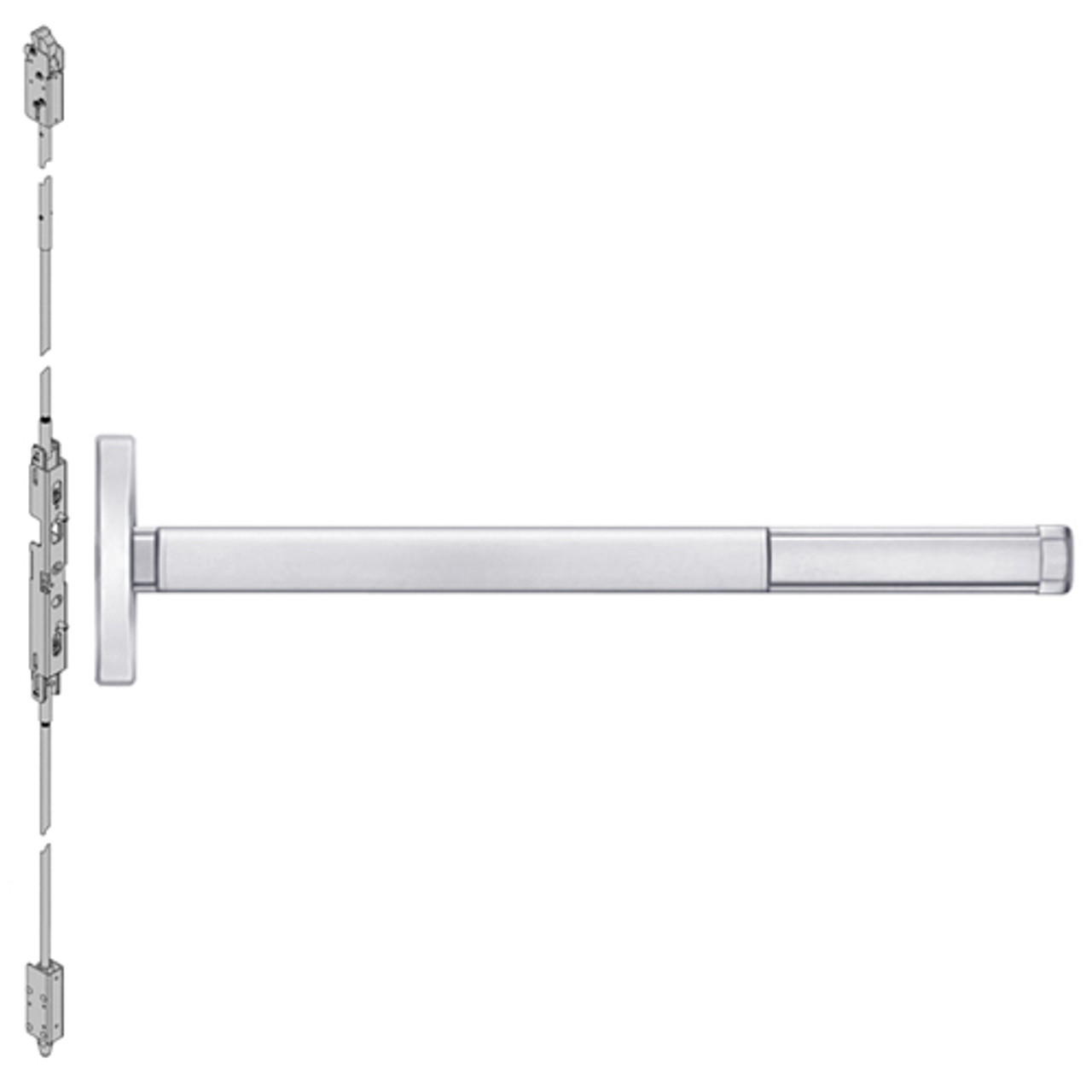 DE2601-625-36 PHI 2600 Series Concealed Vertical Rod Exit Device with Delayed Egress Prepped for Cover Plate in Bright Chrome Finish