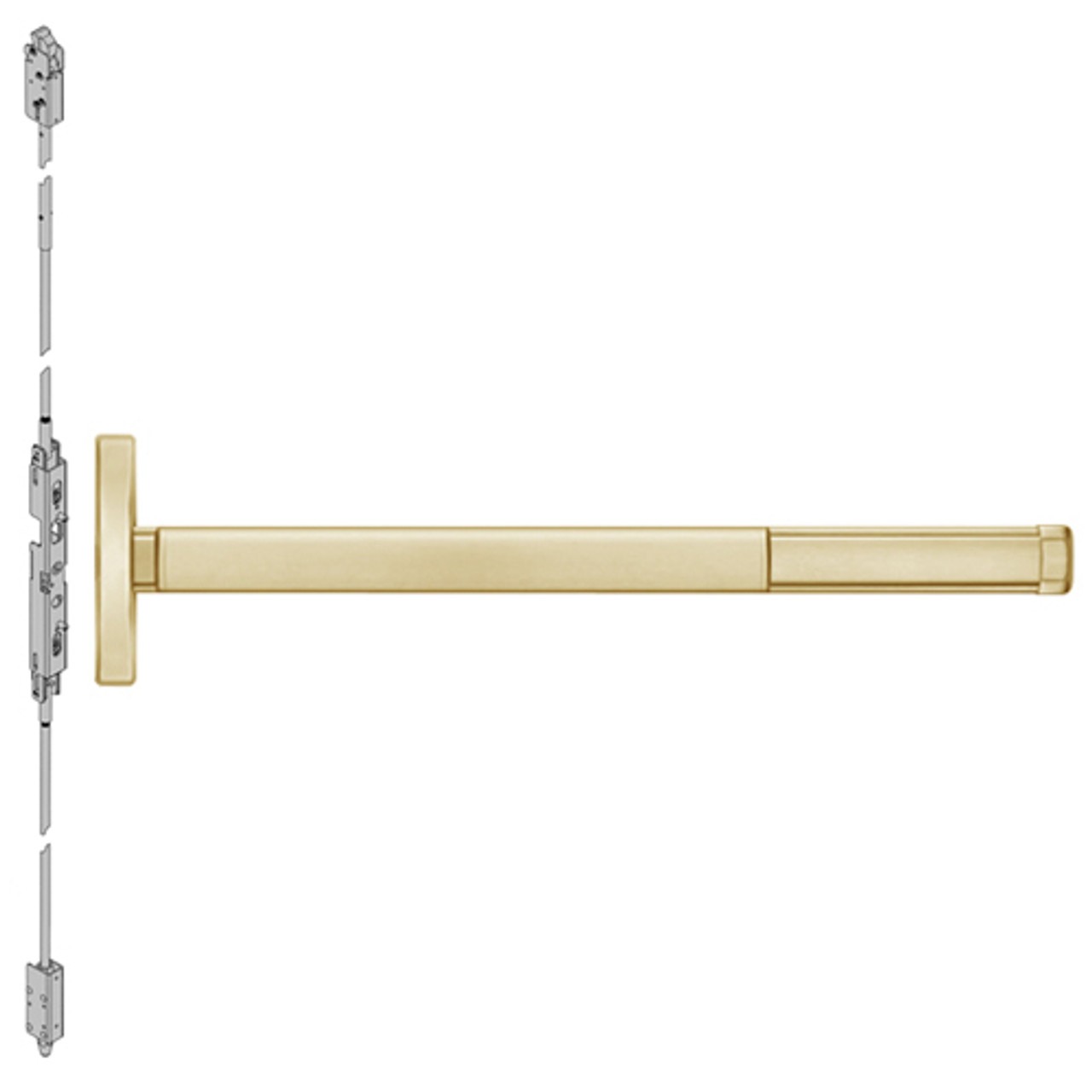 DE2603-606-48 PHI 2600 Series Concealed Vertical Rod Exit Device with Delayed Egress Prepped for Key Retracts Latchbolt in Satin Brass Finish