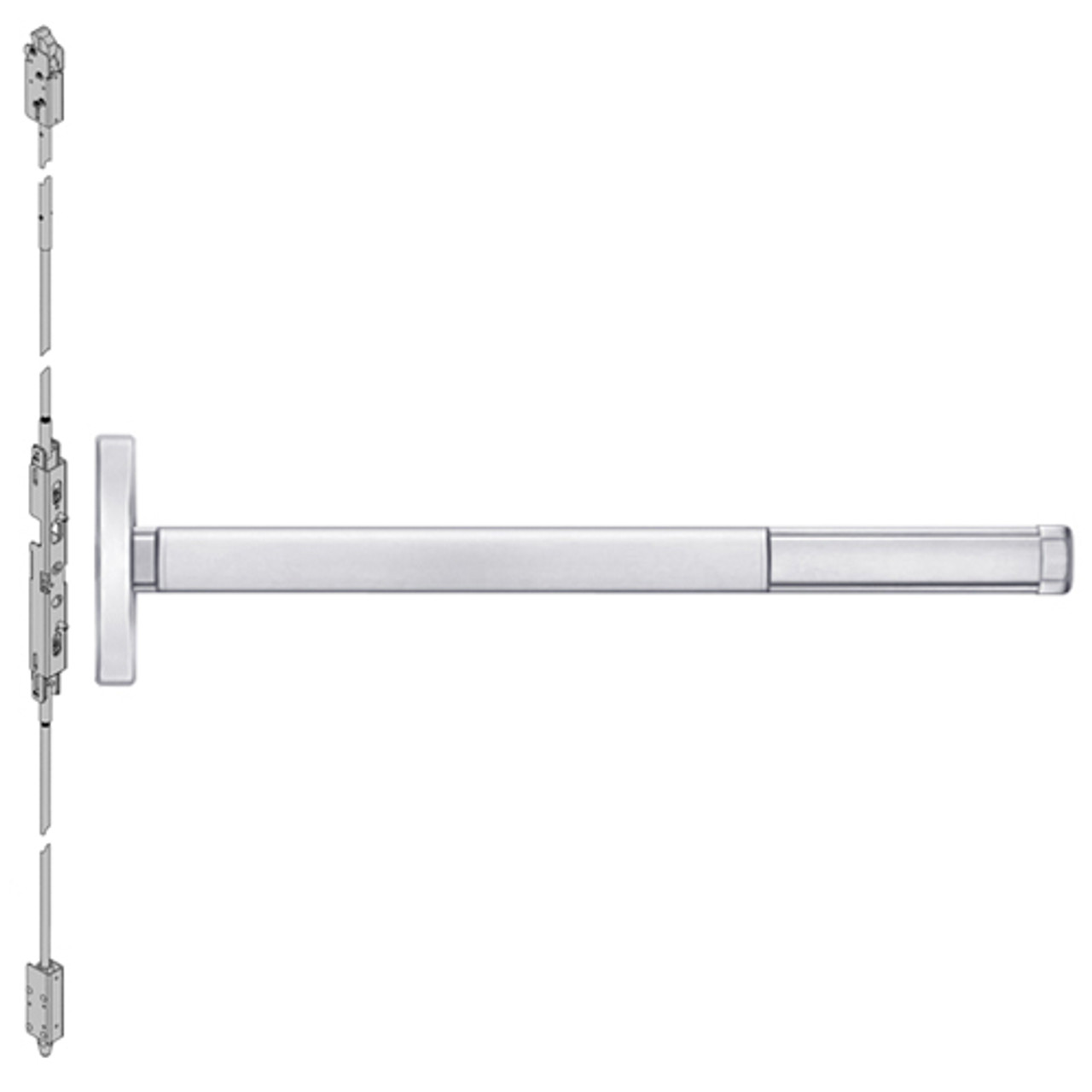 DE2601LBR-625-48 PHI 2600 Series Concealed Vertical Rod Exit Device with Delayed Egress Prepped for Cover Plate in Bright Chrome Finish